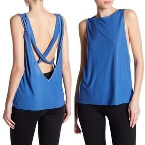 Free People Movement Cross Train Tank Top Modal Training Sz L Blue Crossback